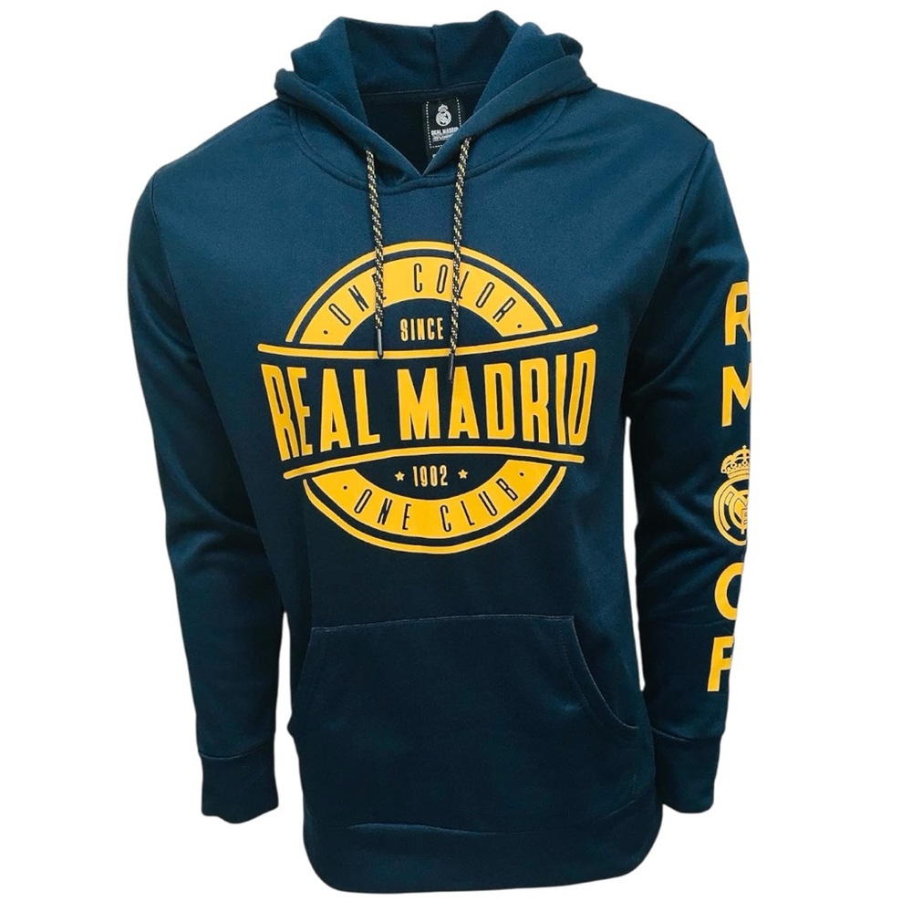 Official Real Madrid C.F, Men's Long Sleeve Navy Pullover Hoodie Size Large